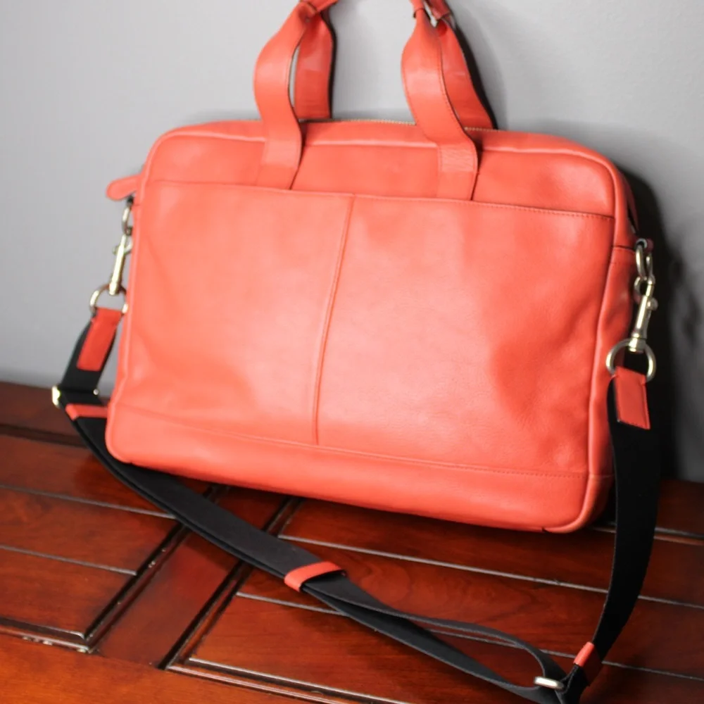 Coach Coral Leather Laptop Bag with Black Strap